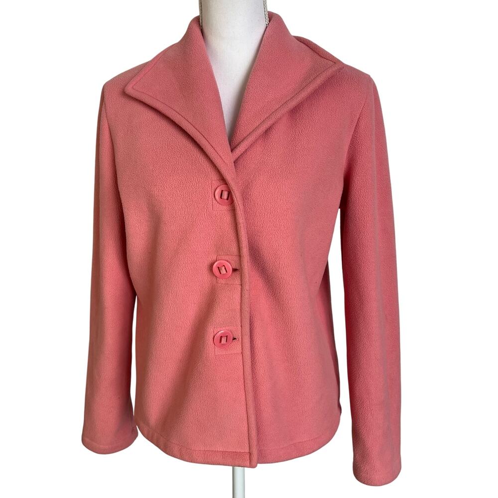 Talbots Blazer Jacket Women's Size Medium Pink Fleece Collar Lined with Gray